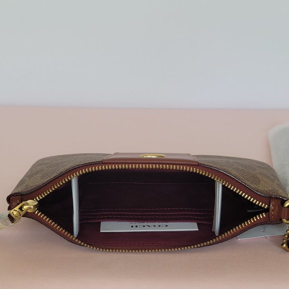 COACH Small Wristlet in Signature Logo Coated Canvas - Tan Rust⭐ - Picture 13 of 16